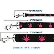 Buckle-Down Dog Leash - Marijuana Leaf Repeat Black/Pink