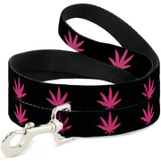 Buckle-Down Dog Leash - Marijuana Leaf Repeat Black/Pink