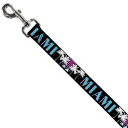 Dog Leash - MIAMI/Palm Trees Black/White/Pink//Teal