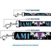 Dog Leash - MIAMI/Palm Trees Black/White/Pink//Teal