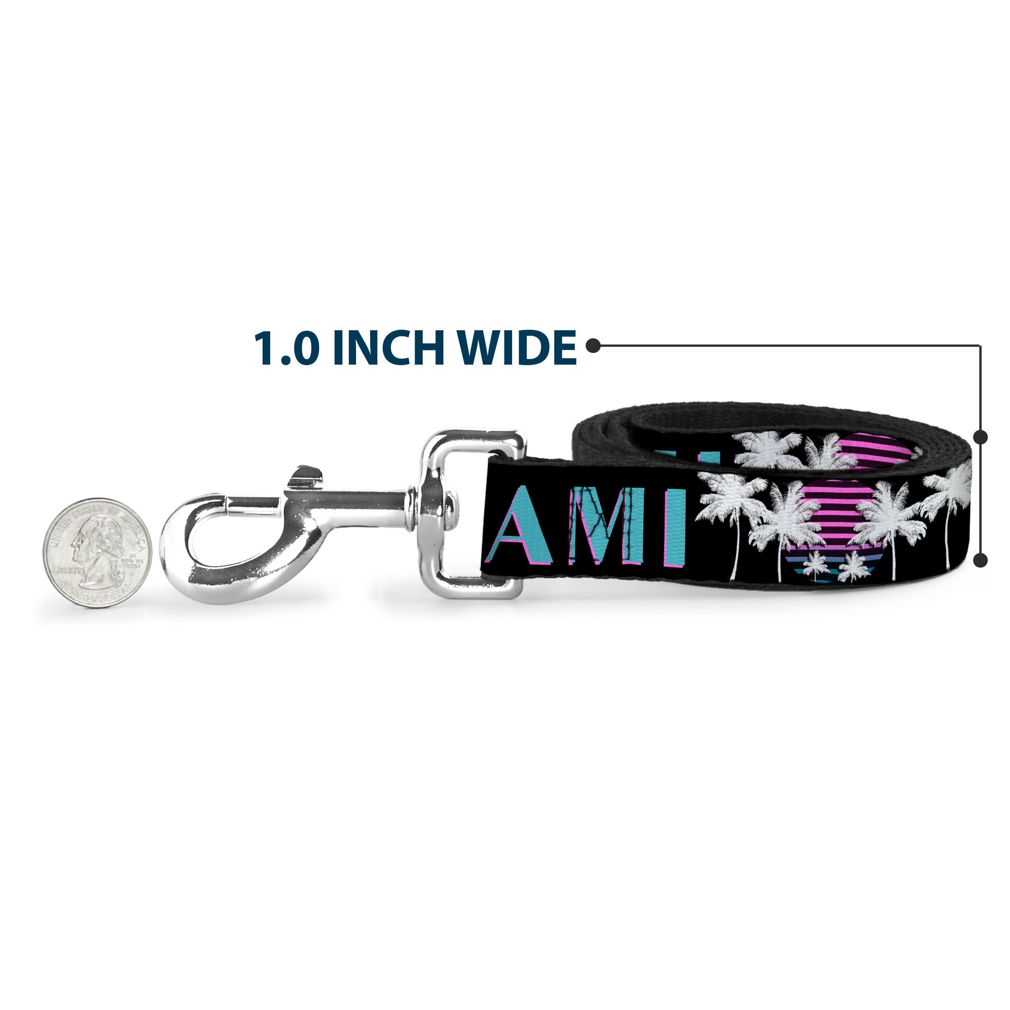 Dog Leash - MIAMI/Palm Trees Black/White/Pink//Teal