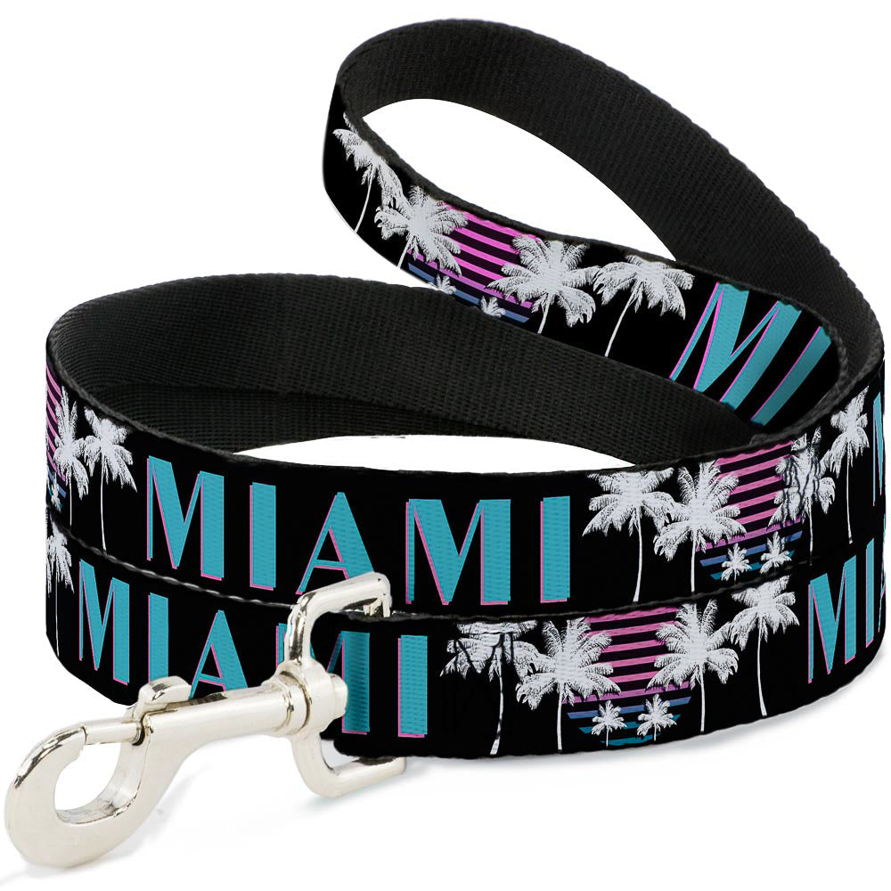 Dog Leash - MIAMI/Palm Trees Black/White/Pink//Teal