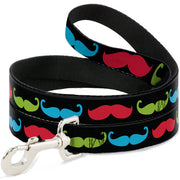 Dog Leash - Mustaches-4 Black/Multi Color