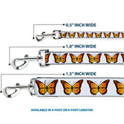 Dog Leash - Monarch Butterfly Repeat White
