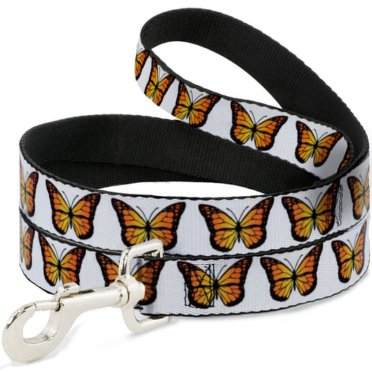 Dog Leash - Monarch Butterfly Repeat White