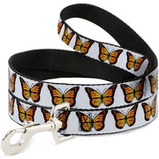 Dog Leash - Monarch Butterfly Repeat White