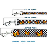 Dog Leash - Monarch Butterfly Scattered Checker Black/White