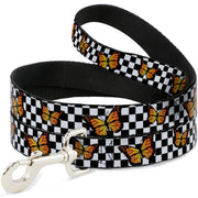 Dog Leash - Monarch Butterfly Scattered Checker Black/White