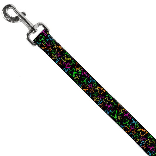 Dog Leash - Mushroom Outline Scattered Black/Multi Neon