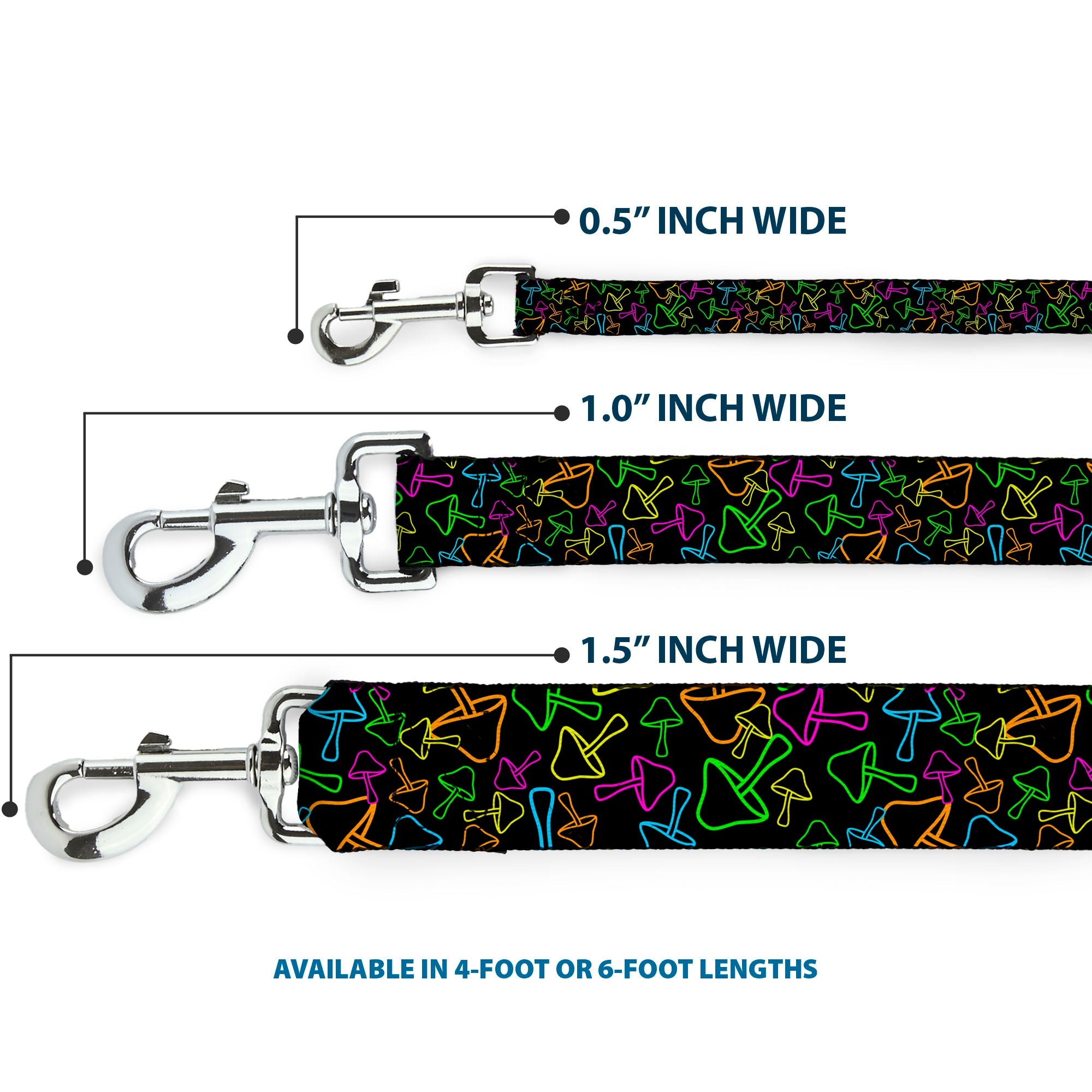 Dog Leash - Mushroom Outline Scattered Black/Multi Neon