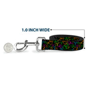 Dog Leash - Mushroom Outline Scattered Black/Multi Neon
