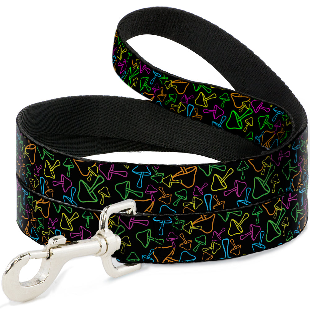 Dog Leash - Mushroom Outline Scattered Black/Multi Neon