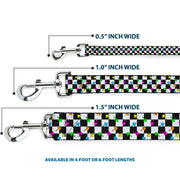 Dog Leash - Mushrooms Scattered Checker Black/White/Multi Neon