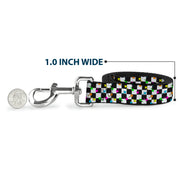 Dog Leash - Mushrooms Scattered Checker Black/White/Multi Neon