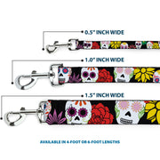 Dog Leash - Sugar Skulls & Flowers Black/Multi Color
