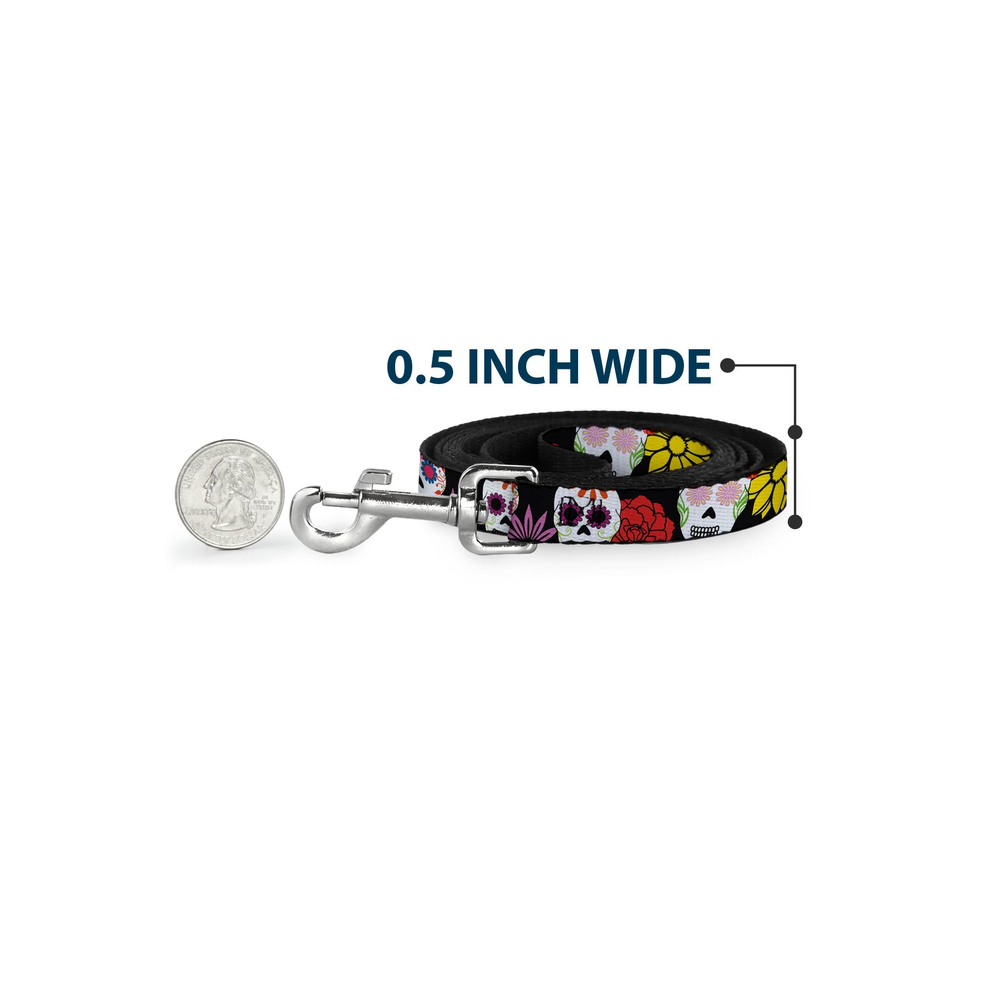 Dog Leash - Sugar Skulls & Flowers Black/Multi Color