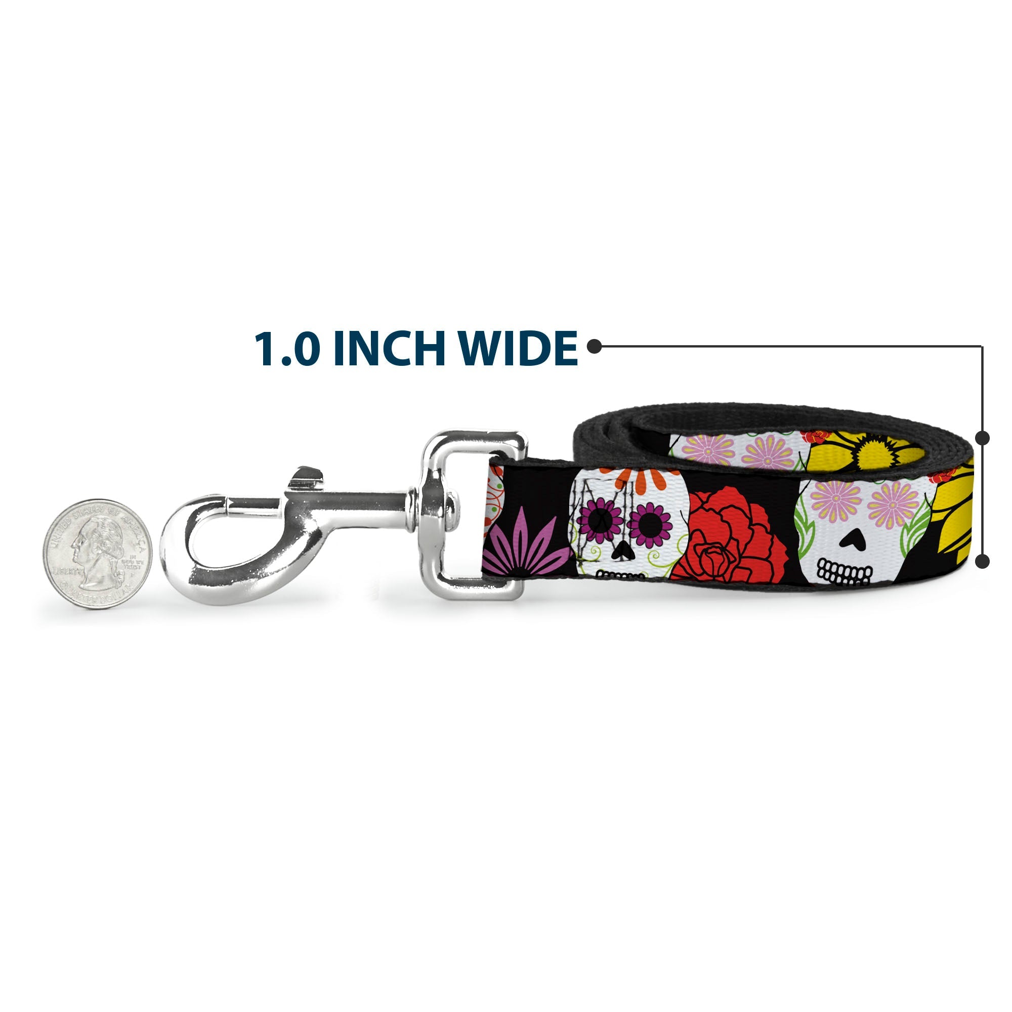 Dog Leash - Sugar Skulls & Flowers Black/Multi Color