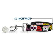 Dog Leash - Sugar Skulls & Flowers Black/Multi Color