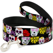 Dog Leash - Sugar Skulls & Flowers Black/Multi Color