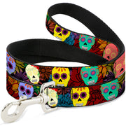 Dog Leash - Painted Sugar Skulls & Flowers Collage