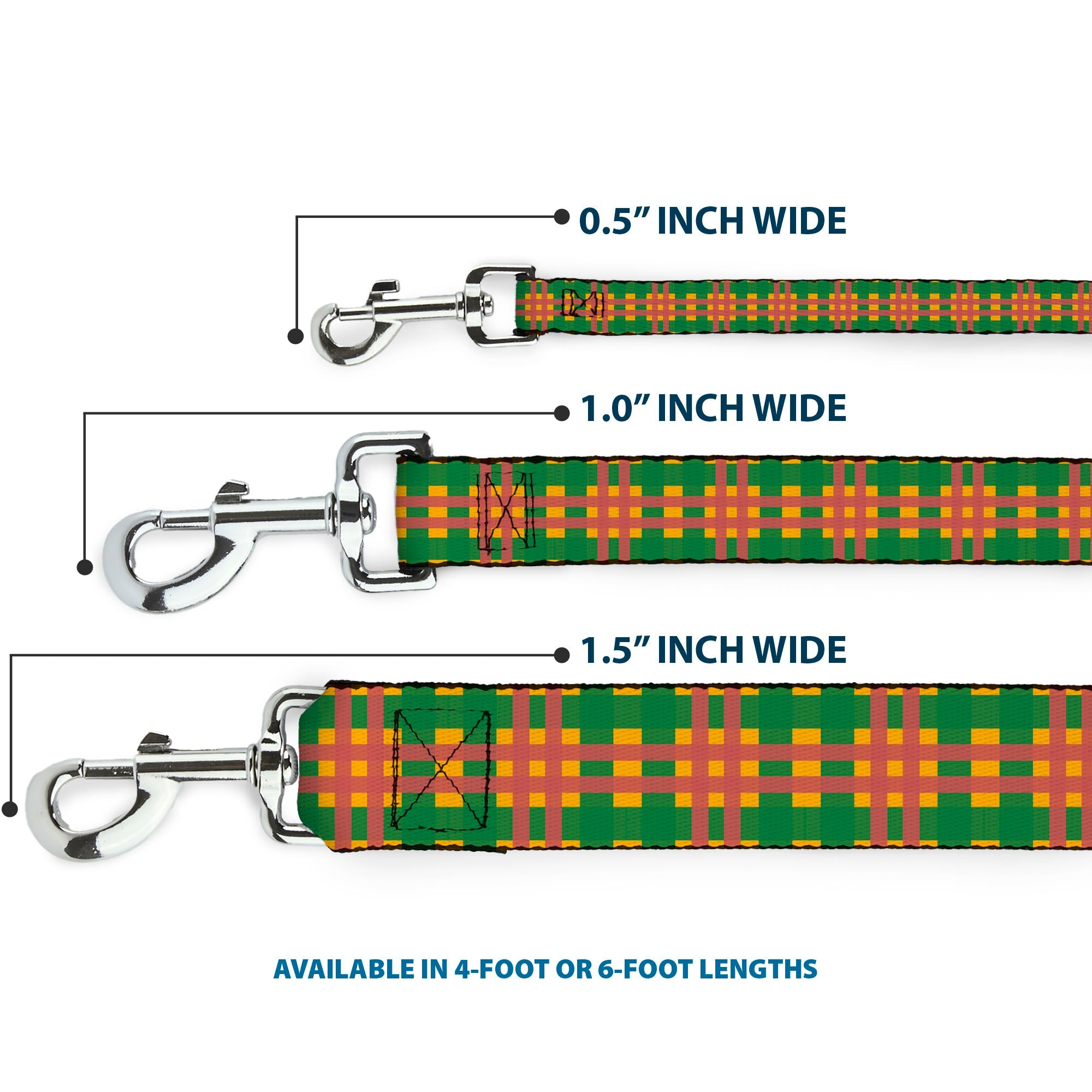 Dog Leash - Plaid Gold/Green/Pink