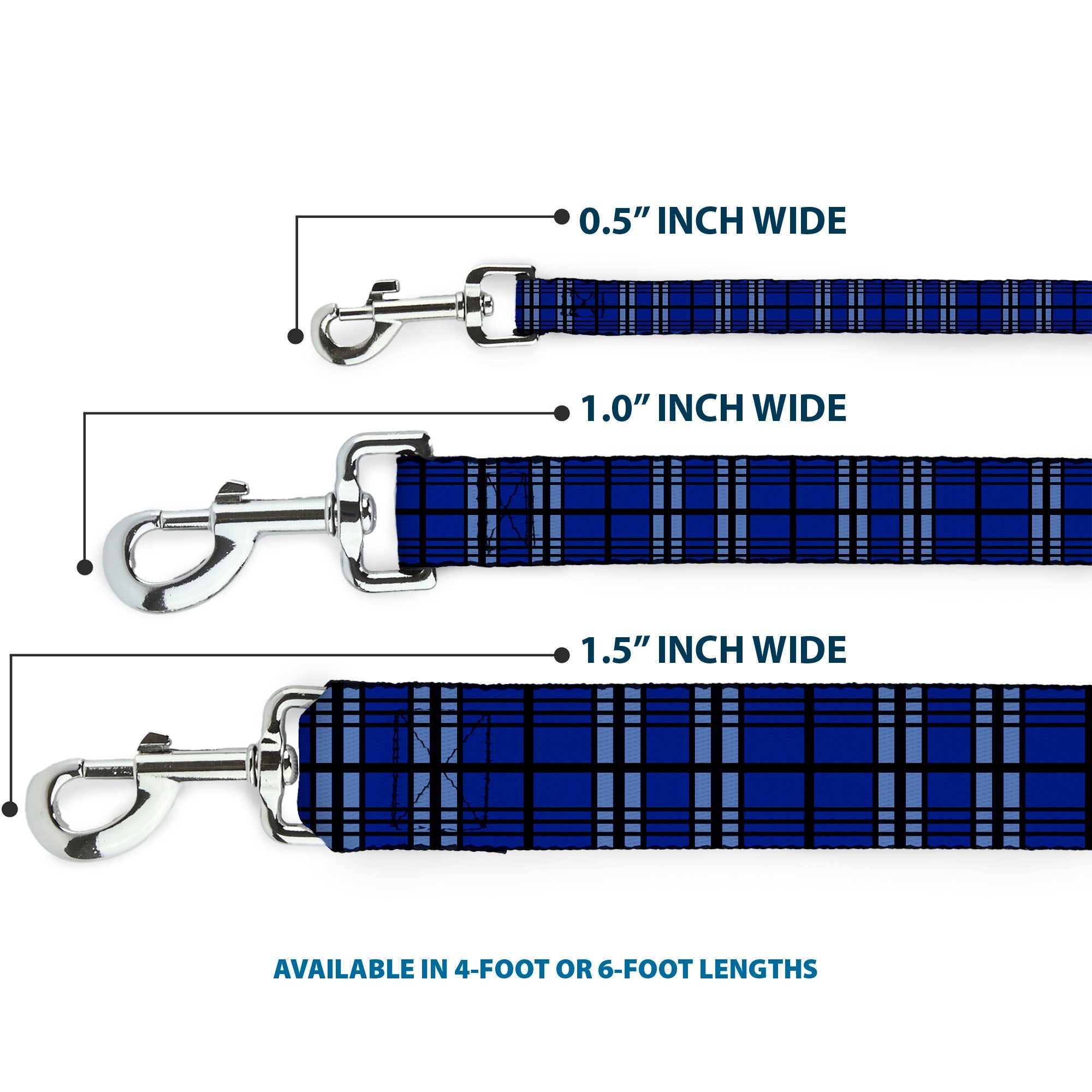 Dog Leash - Plaid Blue/Gray/Black