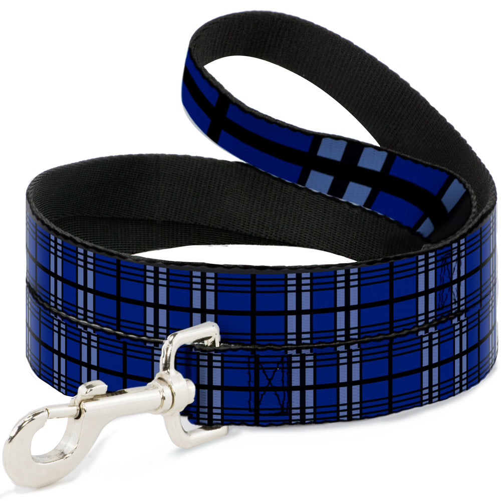 Dog Leash - Plaid Blue/Gray/Black
