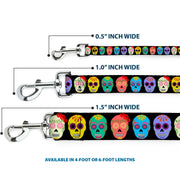 Dog Leash - Painted Sugar Skulls Black/Multi Color