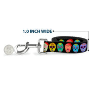 Dog Leash - Painted Sugar Skulls Black/Multi Color