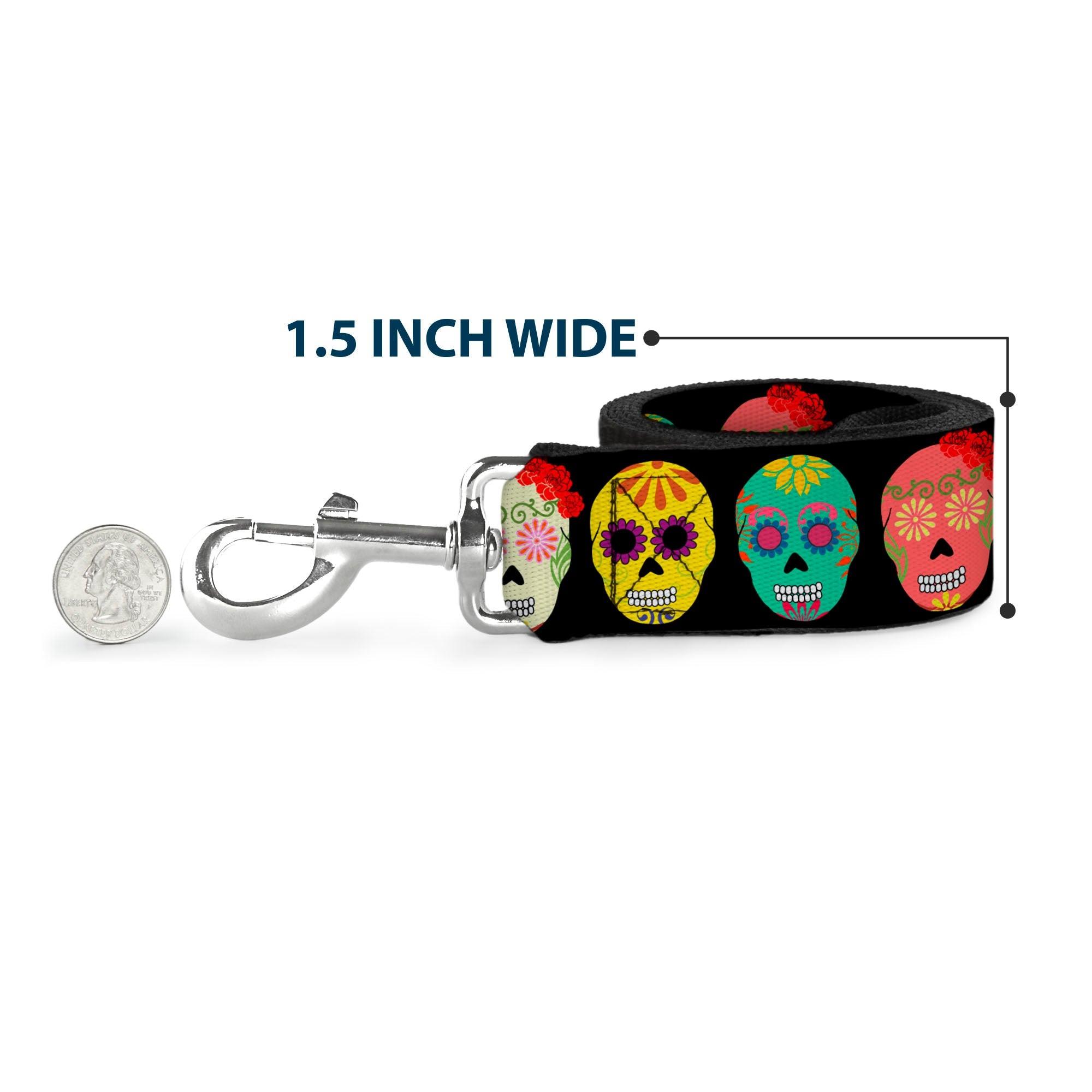 Dog Leash - Painted Sugar Skulls Black/Multi Color