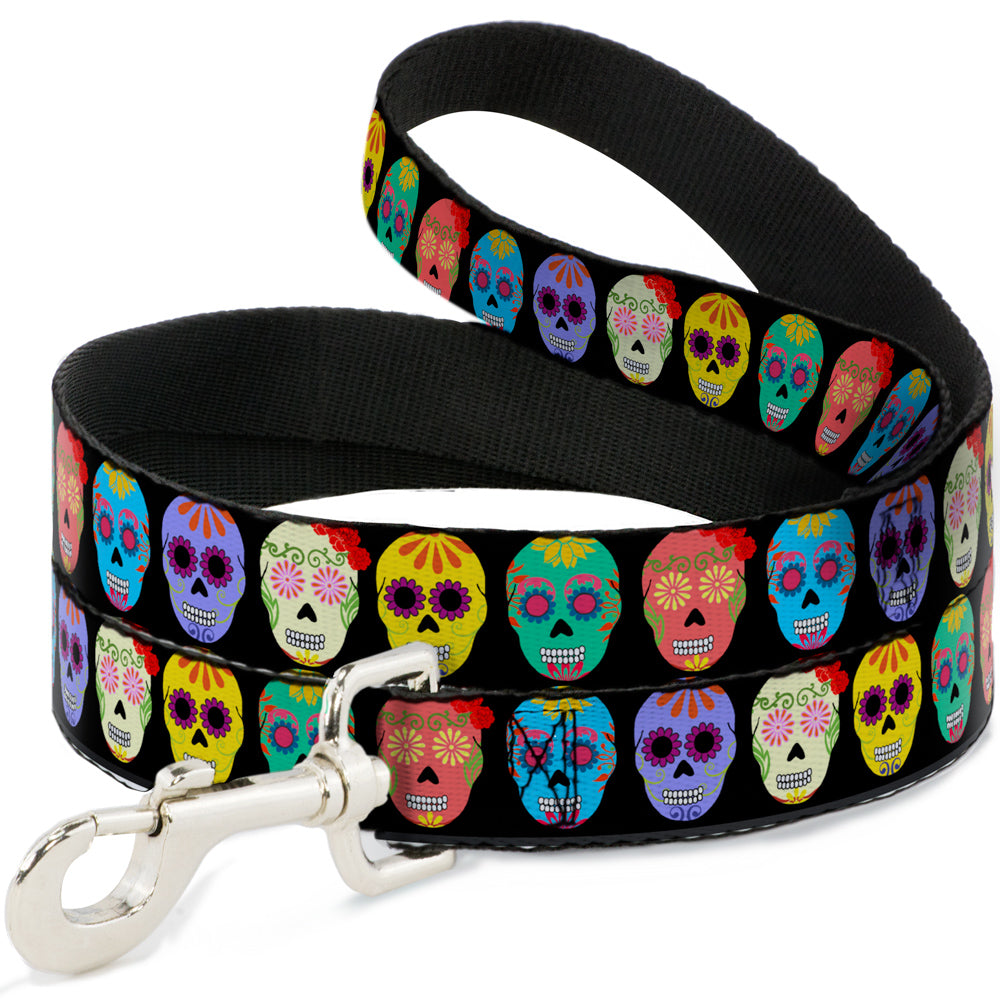 Dog Leash - Painted Sugar Skulls Black/Multi Color