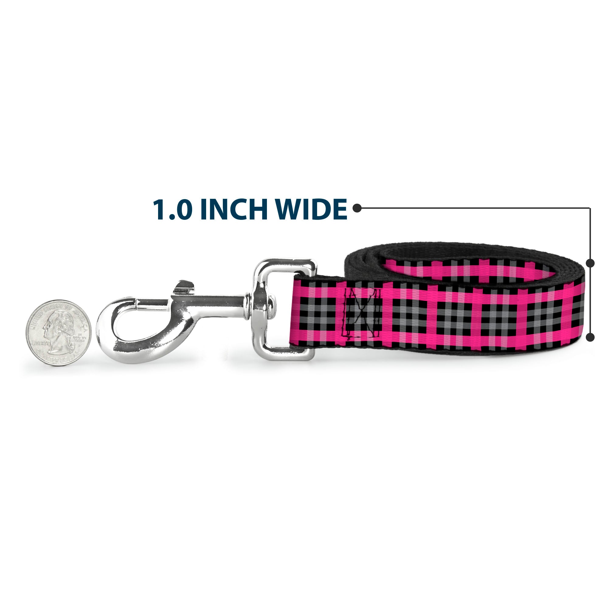 Dog Leash - Plaid Black/Gray/Fuchsia