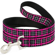 Dog Leash - Plaid Black/Gray/Fuchsia