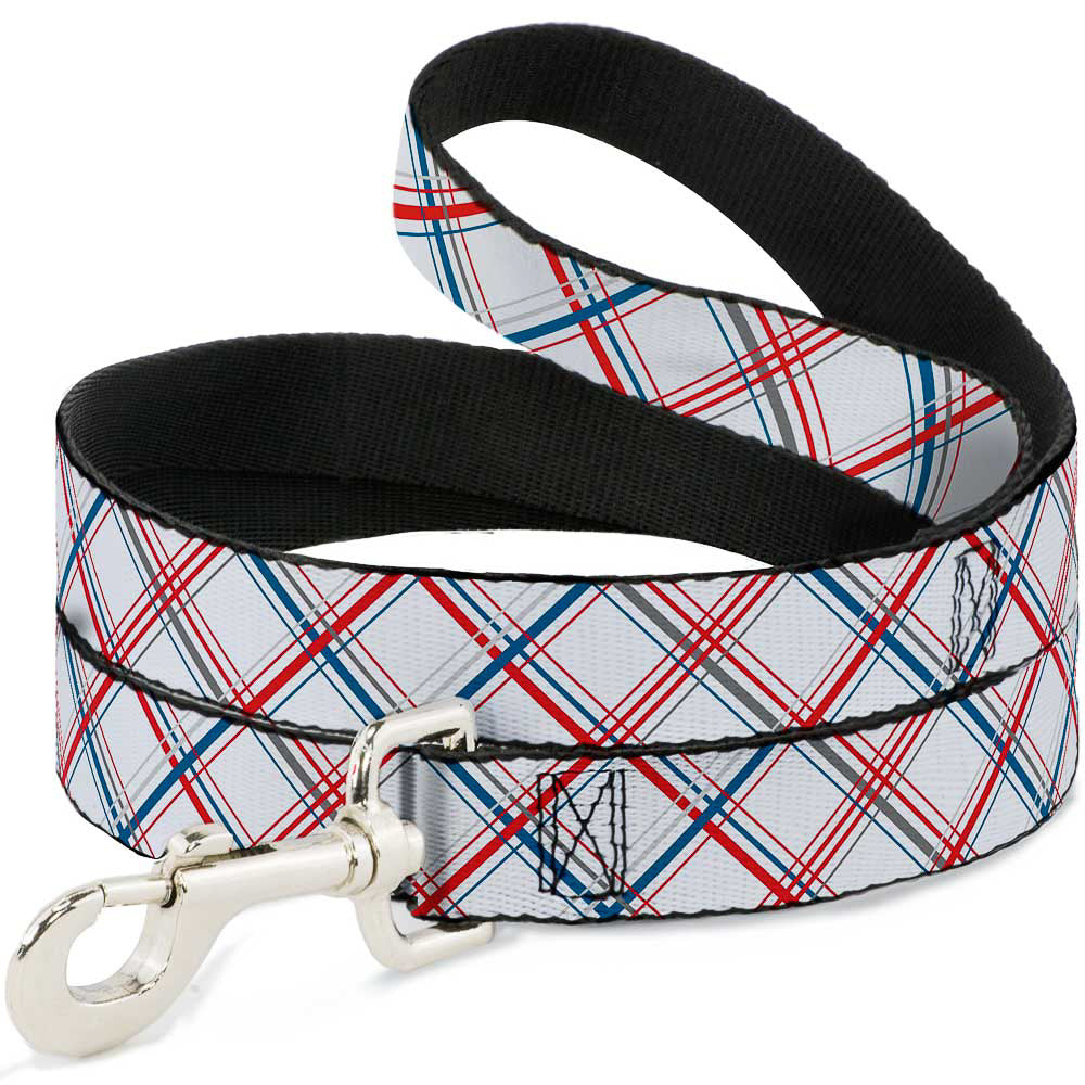 Dog Leash - Plaid X White/Red/Turquoise/Gray