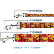 Dog Leash - Pizza Man Plaid Red