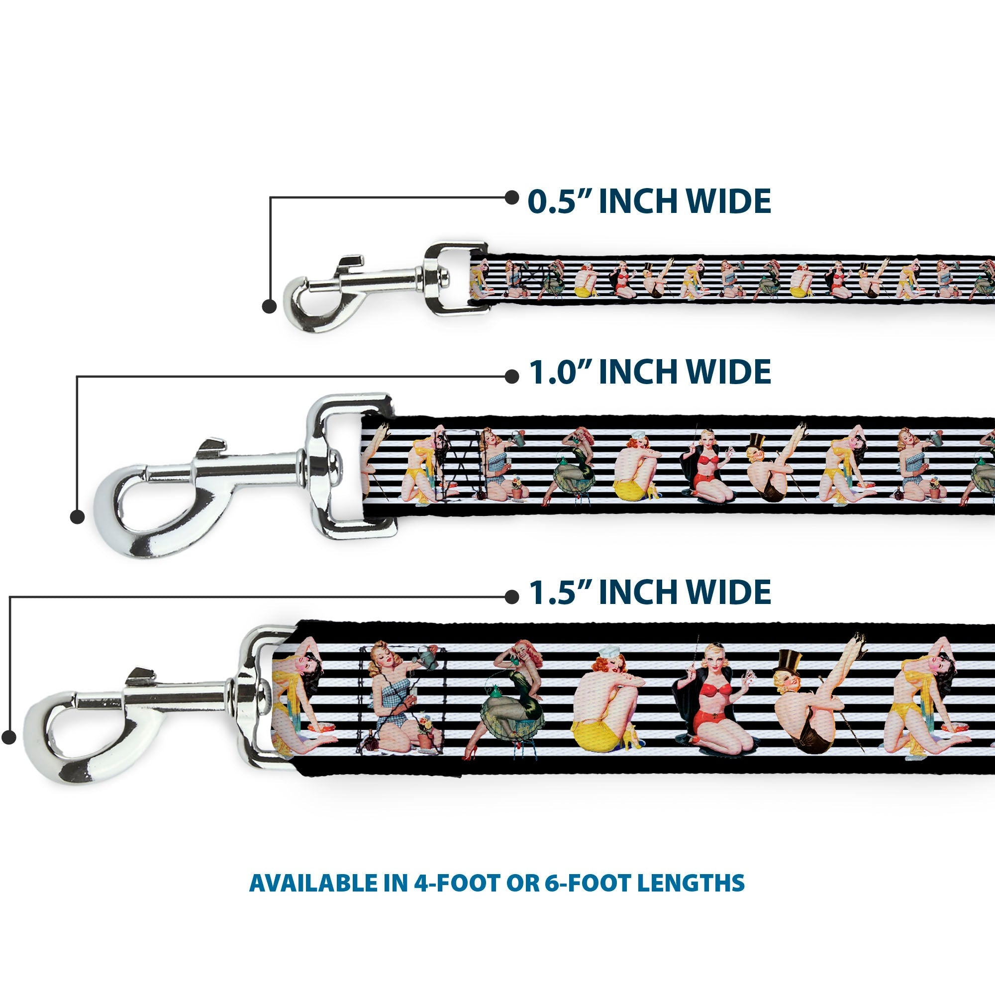 Dog Leash - Pin Up Girl Poses Stripe Black/White