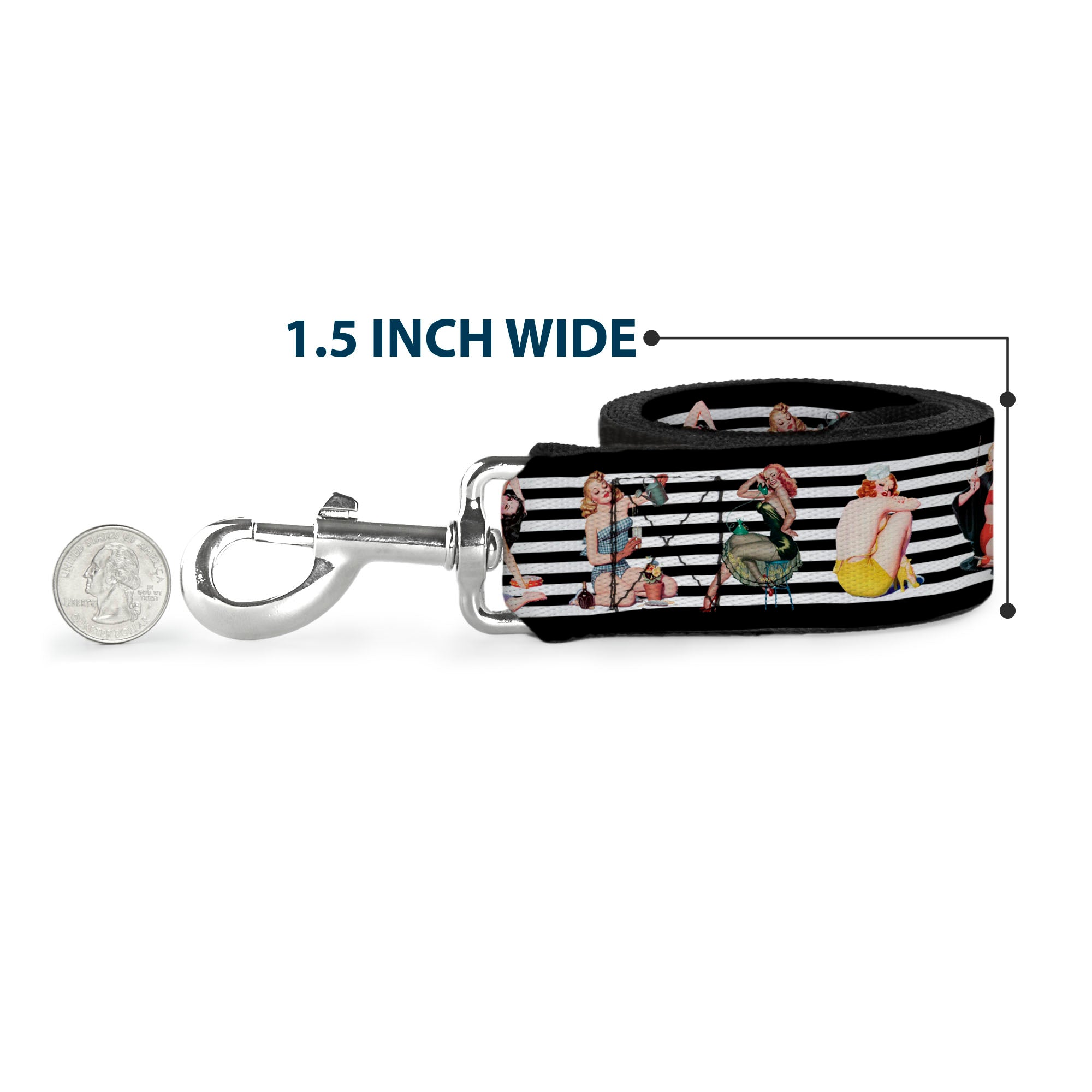Dog Leash - Pin Up Girl Poses Stripe Black/White