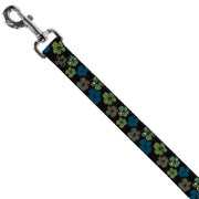 Dog Leash - Pixilated Hibiscus Flowers Black/Multi Color