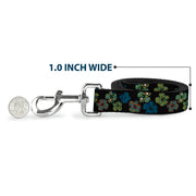 Dog Leash - Pixilated Hibiscus Flowers Black/Multi Color