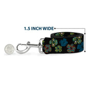 Dog Leash - Pixilated Hibiscus Flowers Black/Multi Color