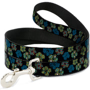 Dog Leash - Pixilated Hibiscus Flowers Black/Multi Color