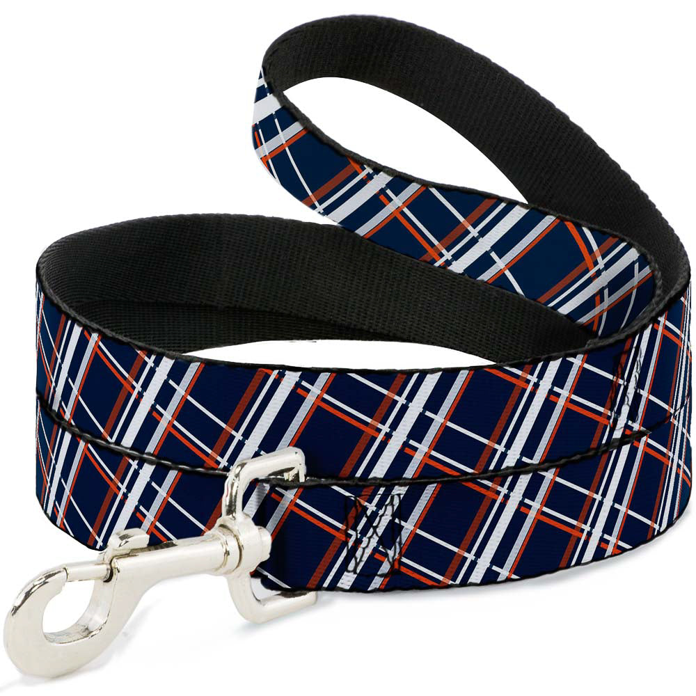Dog Leash - Plaid X2 Navy/White/Orange