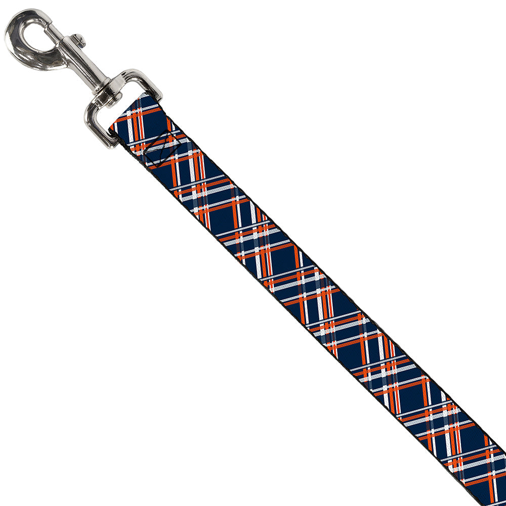Dog Leash - Plaid X3 Navy/Orange/White
