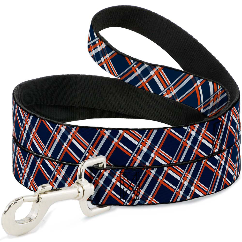 Dog Leash - Plaid X3 Navy/Orange/White