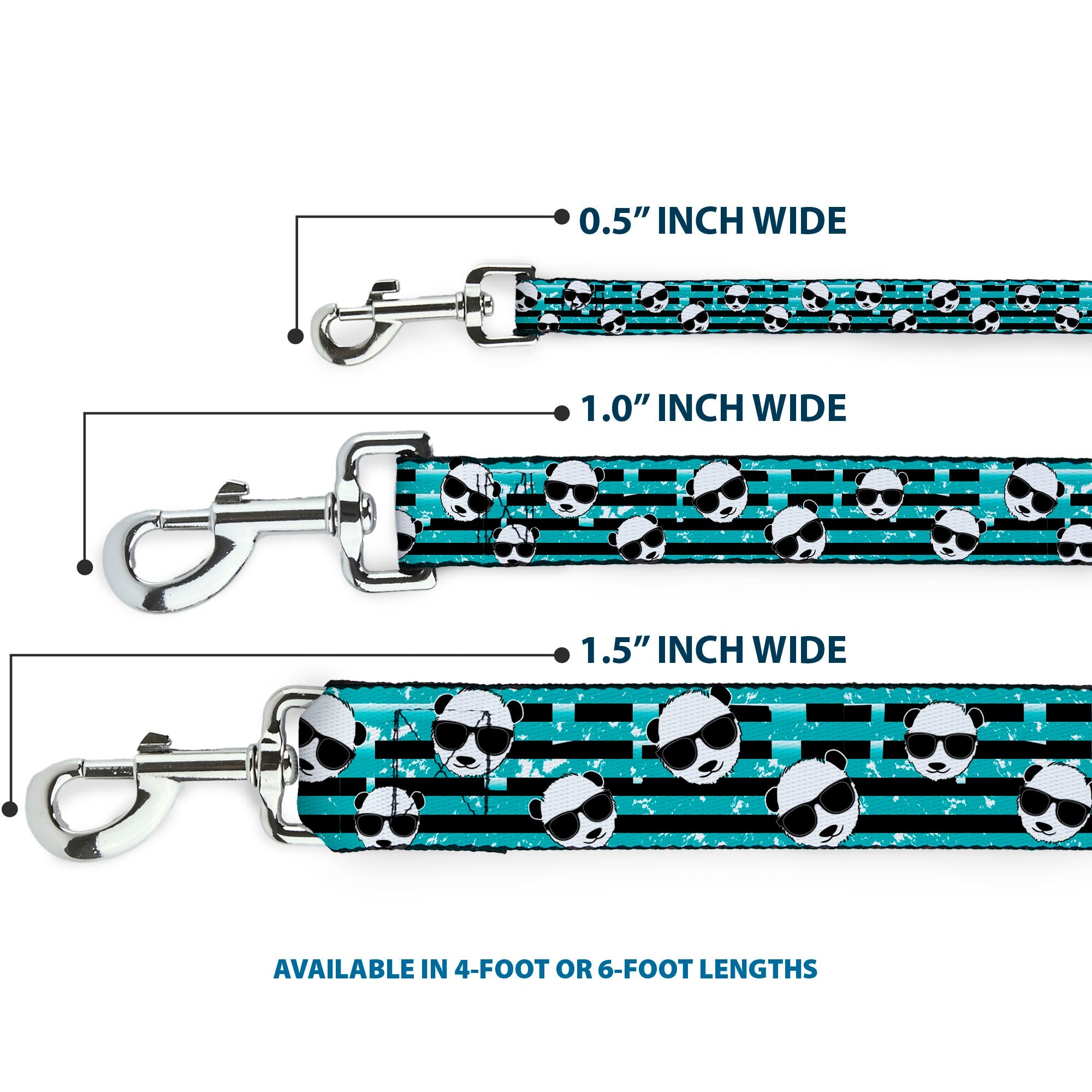 Dog Leash - Multi Panda w/Sunglasses Stripe Turquoise/Black