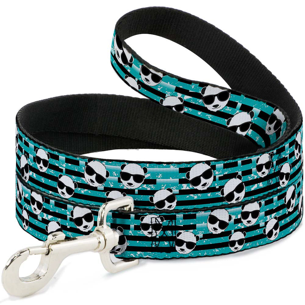 Dog Leash - Multi Panda w/Sunglasses Stripe Turquoise/Black