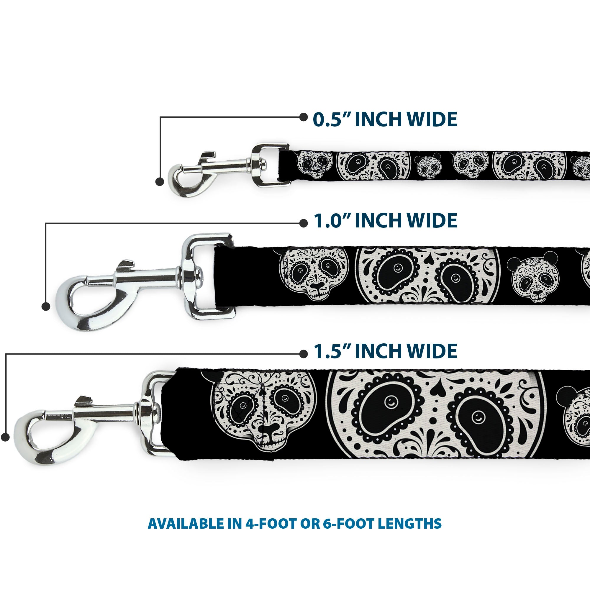 Dog Leash - Panda Bear Sugar Skull Black/White
