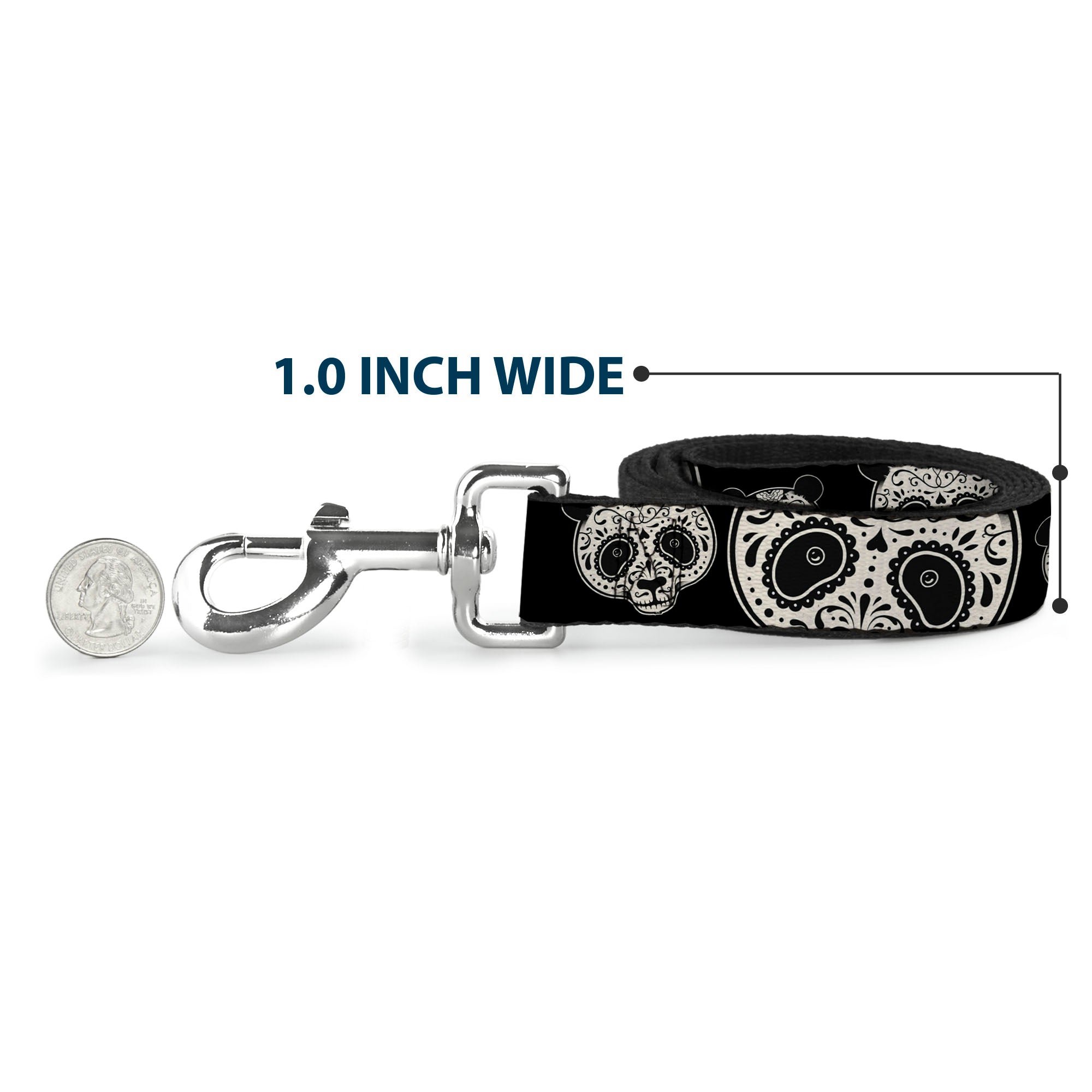 Dog Leash - Panda Bear Sugar Skull Black/White