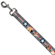 Dog Leash - Pin Up Girl Poses Star & Stripes Gray/Blue/White/Red