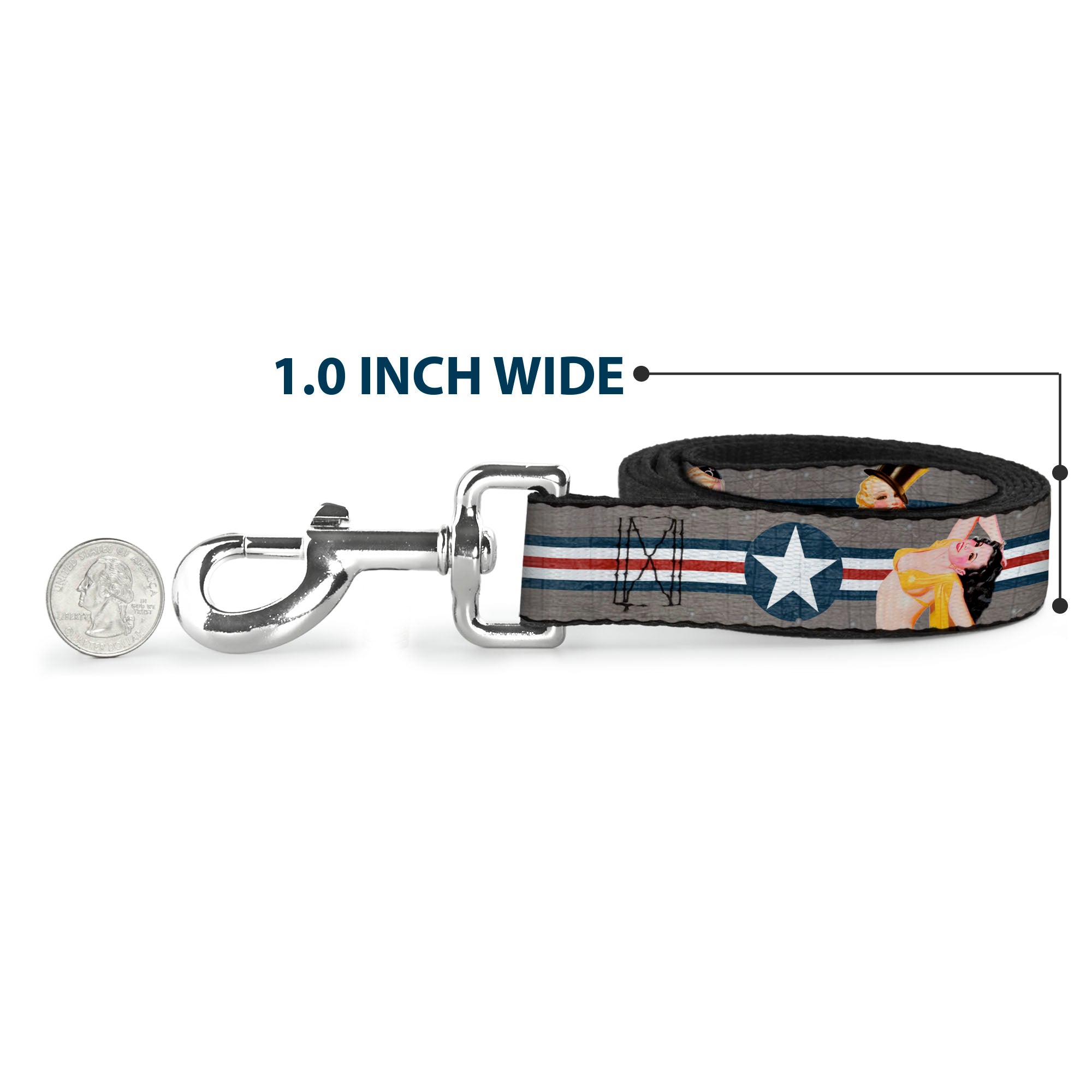 Dog Leash - Pin Up Girl Poses Star & Stripes Gray/Blue/White/Red